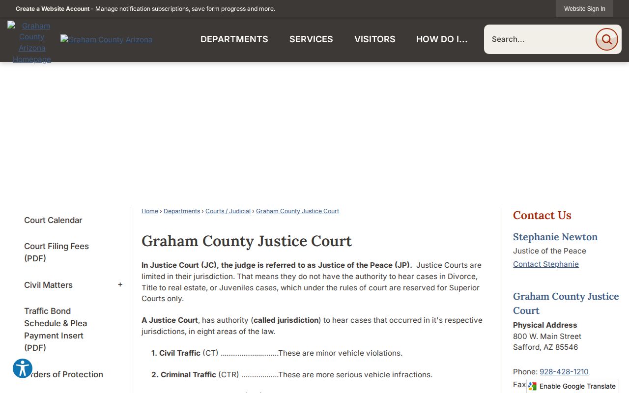 Graham County Justice Court warrant confirmation page
