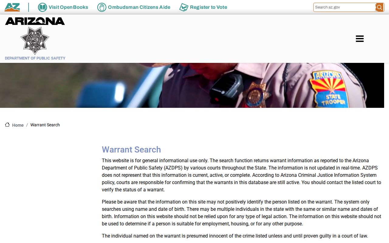 Arizona DPS official Graham County warrant search form