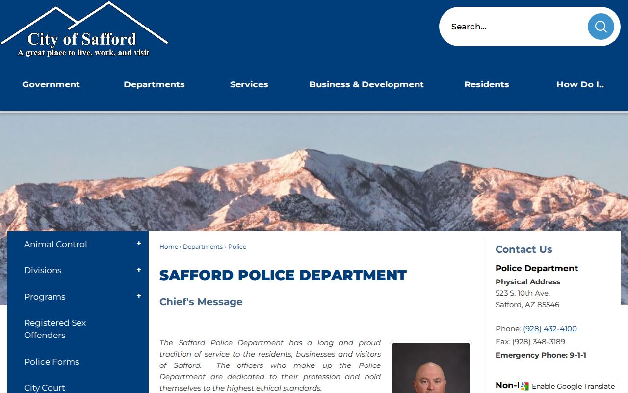 Safford Police Department arrest record and booking photo information in Graham County